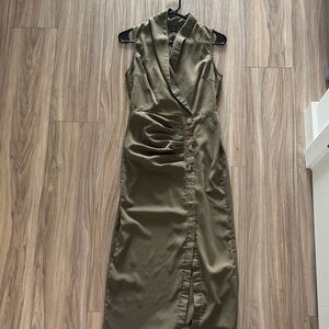 Sleeveless Olive Wrap Maxi Dress